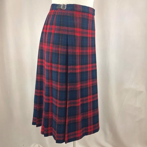 Vintage Womens (30") Kilt Wool Plaid Pleated Wrap Skirt Red Blue Midi UK Trad - Picture 6 of 7